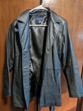 Hillard & Hanson Black Leather Trench Coat